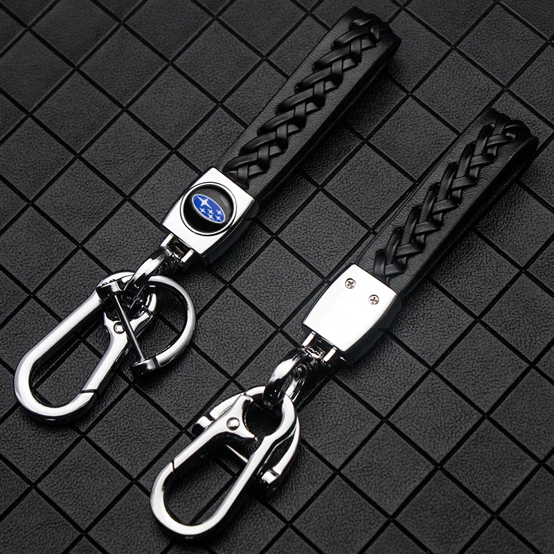 

Hand Woven Leather Car Keychain Detachable Metal 360°Rotating Horseshoe Buckle Key Chain For Subaru Forester Human Lion WRX STI
