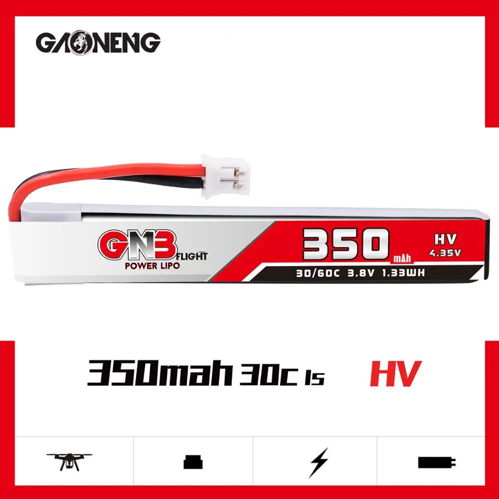 

GAONENG GNB 1S 350mAh 3.8V 30C HV Lipo Battery With PH2.0 Plug For 65S UK65 Inductrix URUAV UR65 Mobula7 Snapper8 BetaFPV Drone