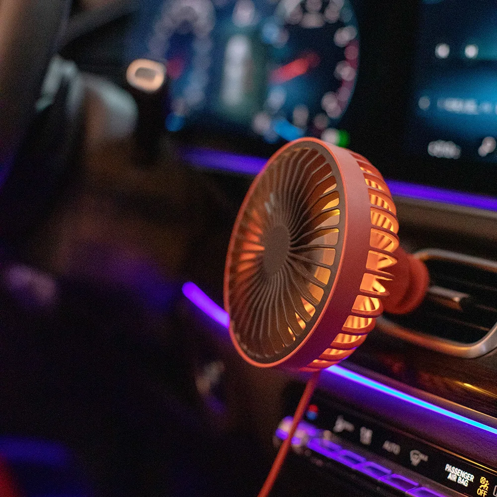 Цветной Автомобильный usb-вентилятор с поворотом на 360 градусов светодиодный