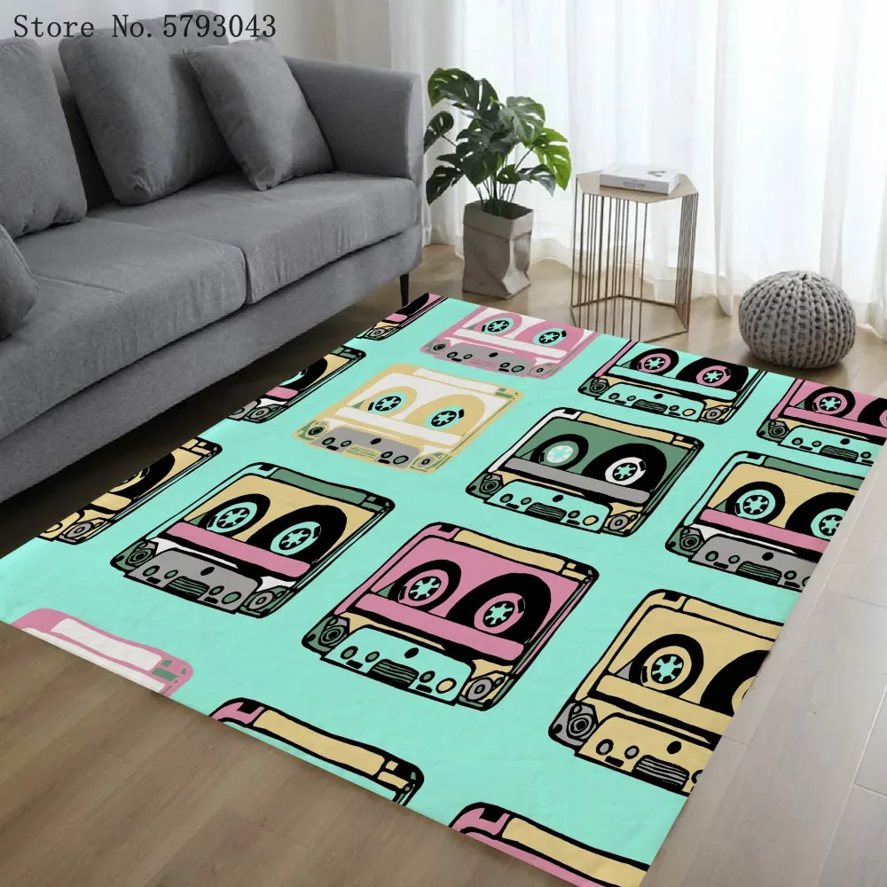 

Radio Floor Carpet 3D Print Music Tape Large Carpet For Living Room Non-Slip Floor Carpet Home Entrance Doorway Floor Rug Decor