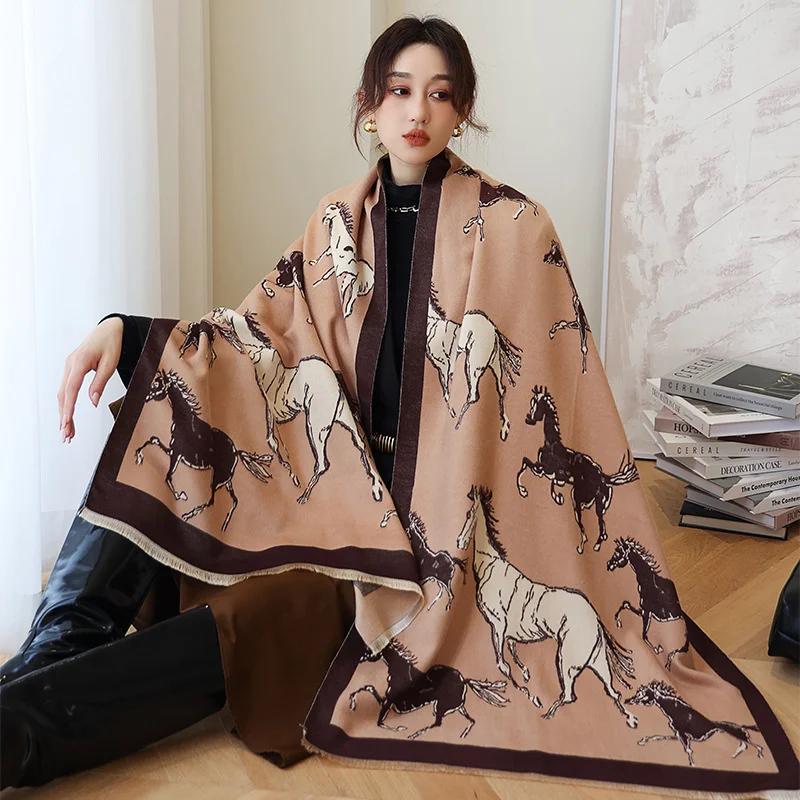 

2022 Carriage Print Thick Scarves Luxury 190X65CM Bandanna Autumn Cashmere Dustproof Beach Towel Winter Two-Sided Tassels Shawls