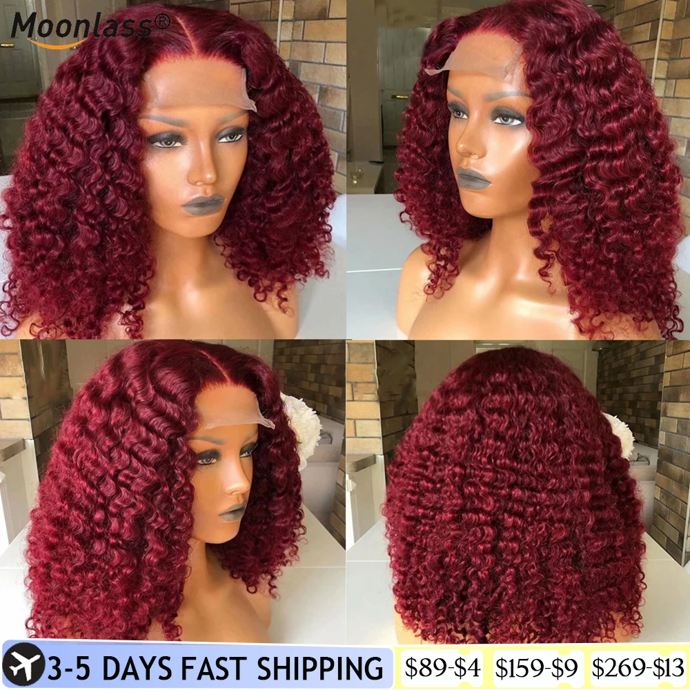 

Бразильский парик Remy из натуральных волос, красный, 99J, кудрявые волосы, парик без клея, 13x4, афро кудрявые, вьющиеся, бордовые, кружевные перед...