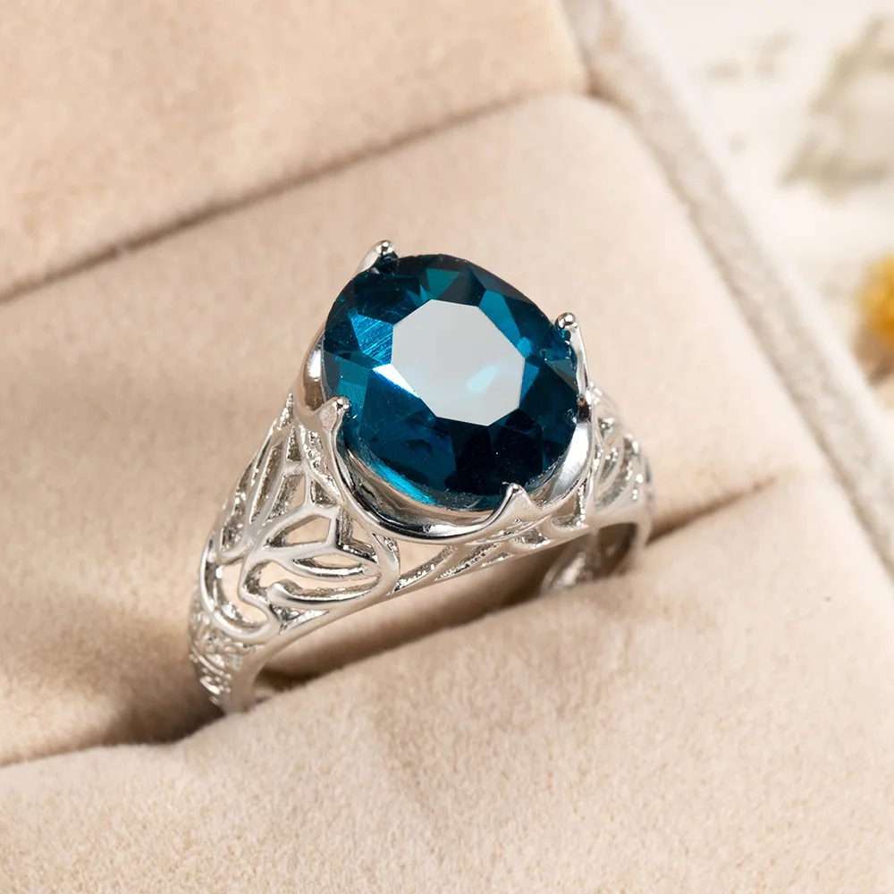 Очаровательные синие женские кольца с кристаллом циркония серебряного цвета