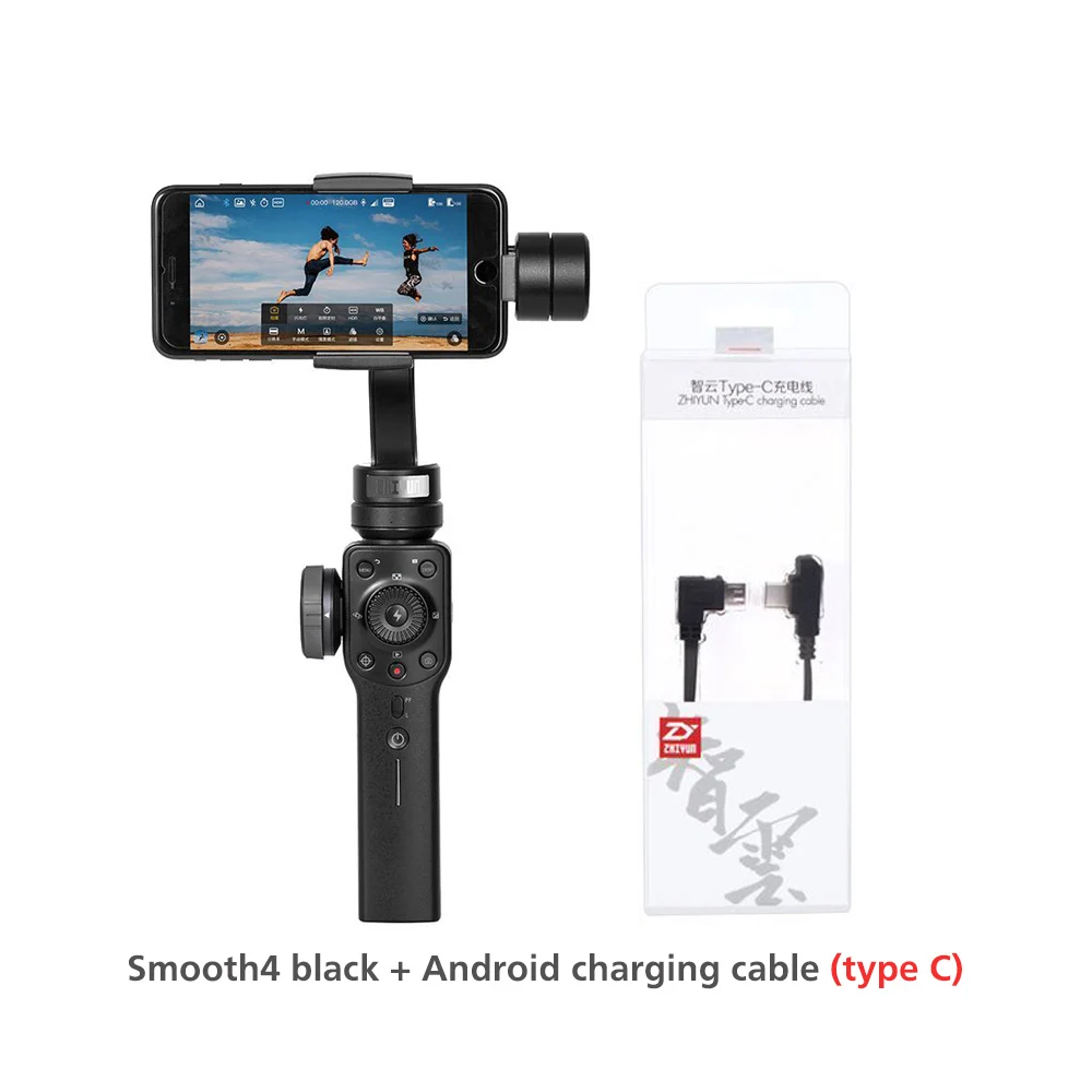 ZHIYUN Smooth 4 3-Axis смартфон официальный стабилизатор для iPhone 11 pro samsung S8 портативный монопод с шарнирным замком Gopro yi Action Камера - Цвет: Smooth4-black-cable
