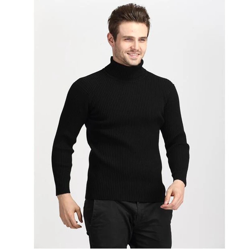 black sweater men Мужской свитер, зимний мужской вязаный шерстяной свитер с высоким воротом, синий, черный, фиолетовый цвета, размера плюс 3XL M 100 кг, рождественские свитера для мужчин - Цвет: black sweater men