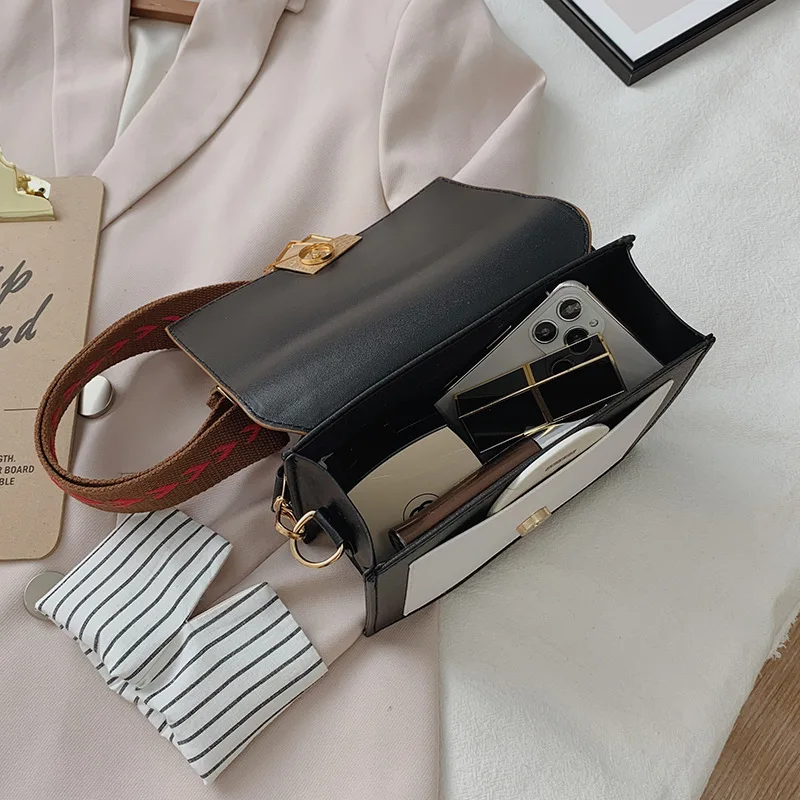 

Women's Bag With A Wide Strap 2020 New Small Square Bag Pu Leather Lady Shoulder Messenger Bag Luxury Crossbody Bags For Women