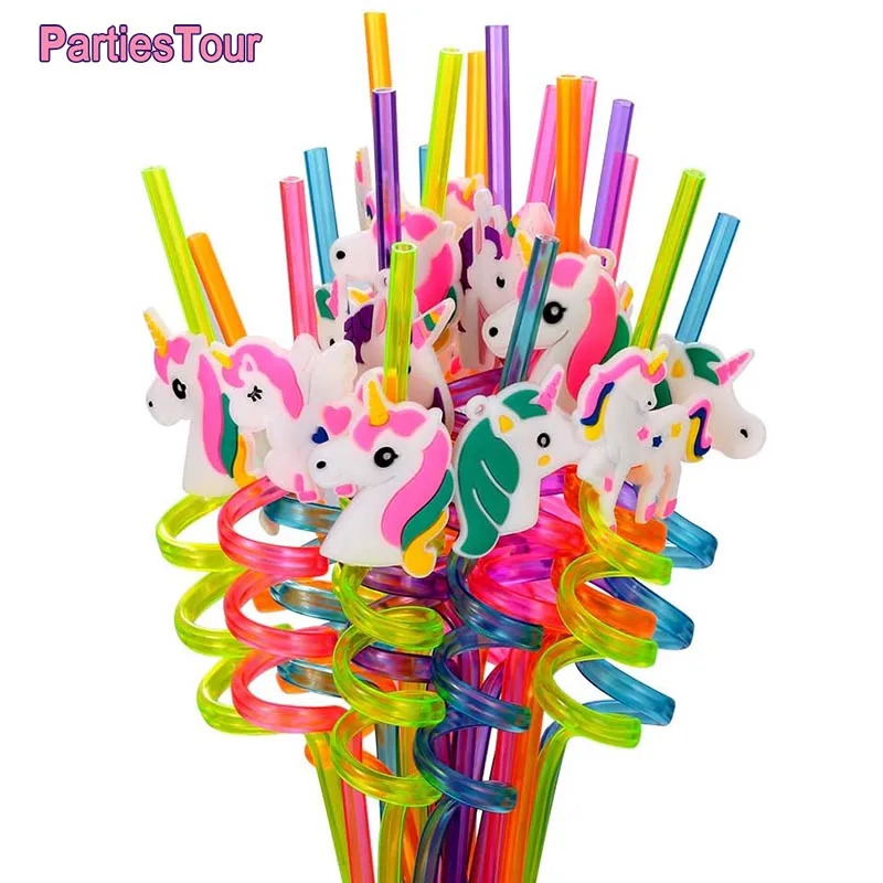8 шт. 25 см Многоразовые Единорог соломки для дней рождения тема Пластик питьевой
