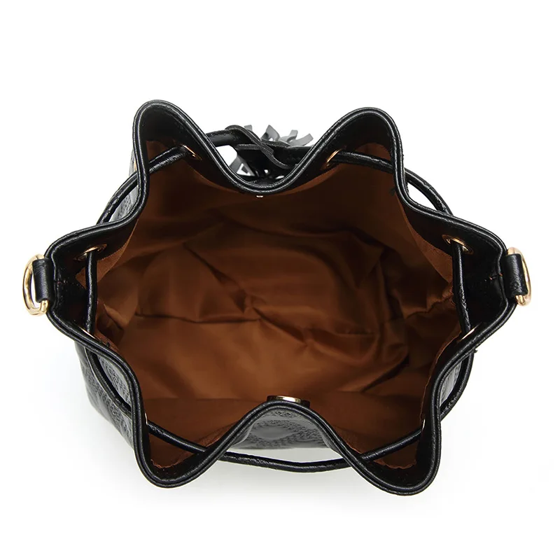 Fashion Genuine Leather Women Bucket Bag Vintage Tassel Messenger High Quality Retro Shoulder Simple Crossbody Tote | Багаж и сумки