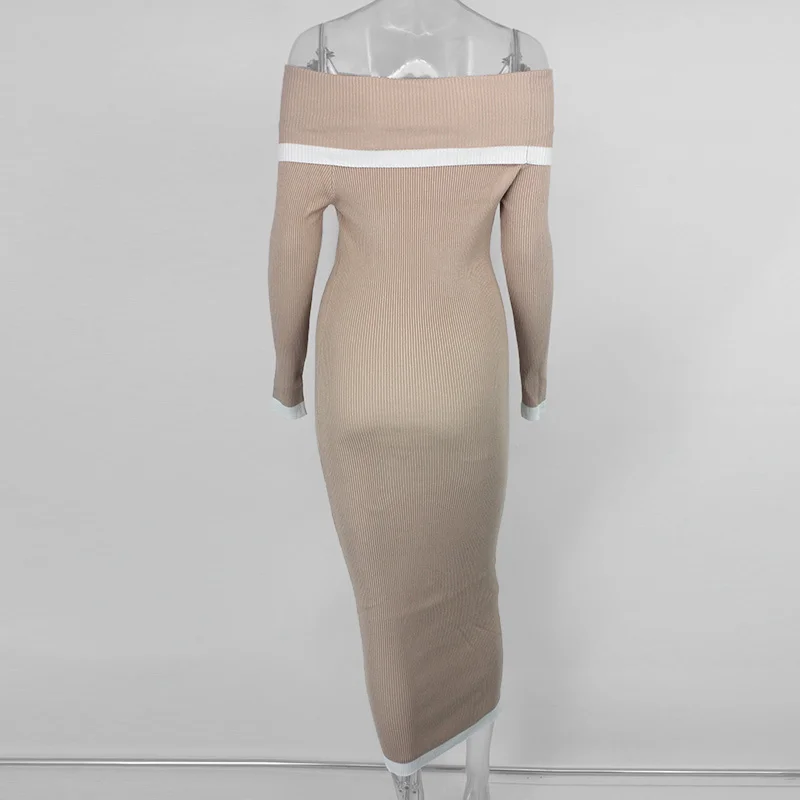 Женское вязаное платье с открытыми плечами NATTEMAID длинное облегающее вечерние