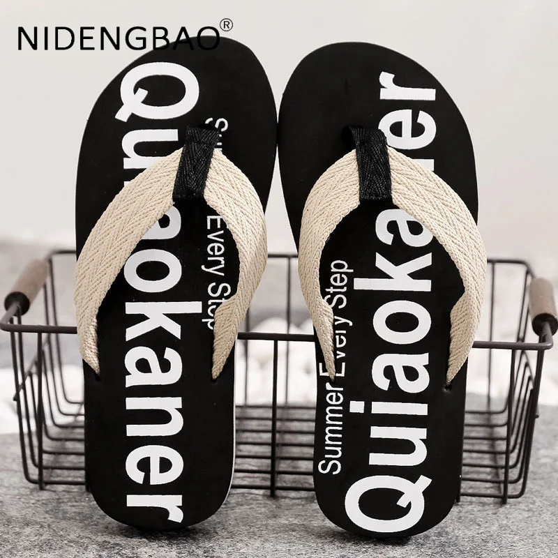 

Mens Flip Flops Summer Beach Sandals Large Size 45 Slippers Flexible Soft Home Flip Flops Male Chanclas Hombre Fabric Shoeslace