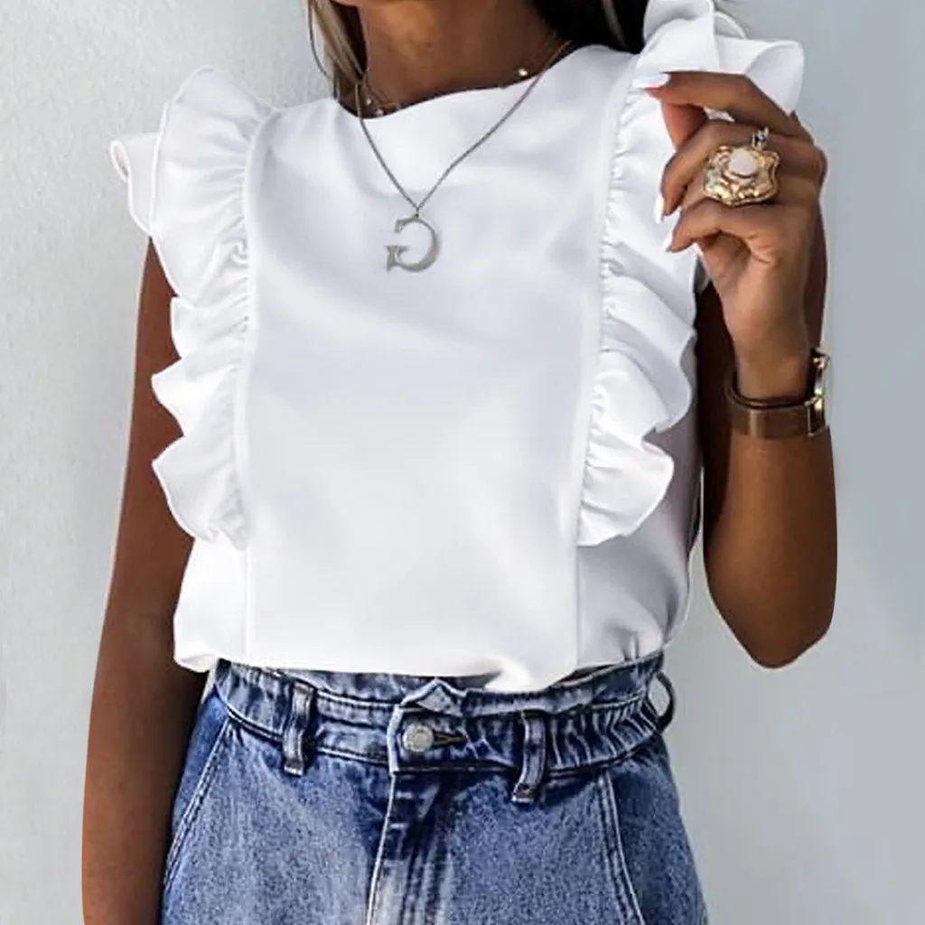 Женские блузки из кружевного Платья с коротким рукавом и О образным вырезом