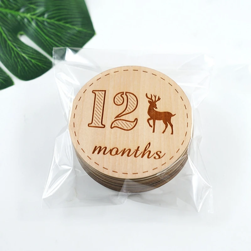 

Baby Milestone Card Wooden Commemorate Infant Birth Monthly Recording Discs Gift A2UB