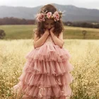 Летнее платье для маленьких девочек, детское платье принцессы на день рождения, кружевное платье-пачка на бретельках, свадебные детские платья, винтажная одежда с цветочным рисунком