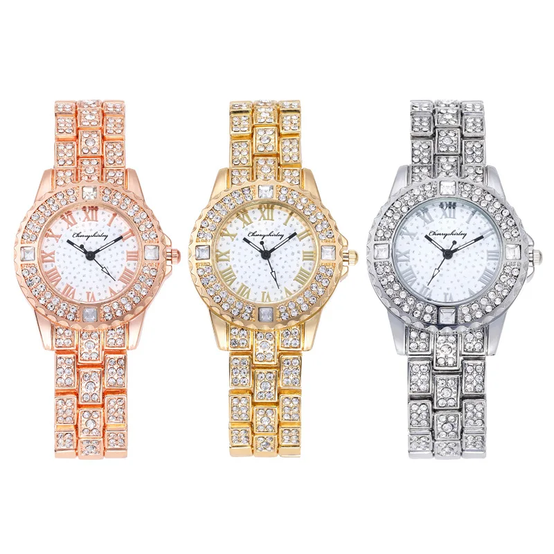 

100 pcs/lot Fashion diamond bracelet watch watch stone watch steel strip Roman digital steel strip ladies fashion decoration