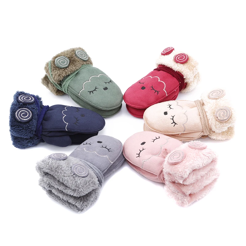 

Children's Winter Gloves New Cute Boys Girls Suede Leather Mittens Cotton Warm Gloves Kids Winter Gloves Cartoon Cat Smile Print