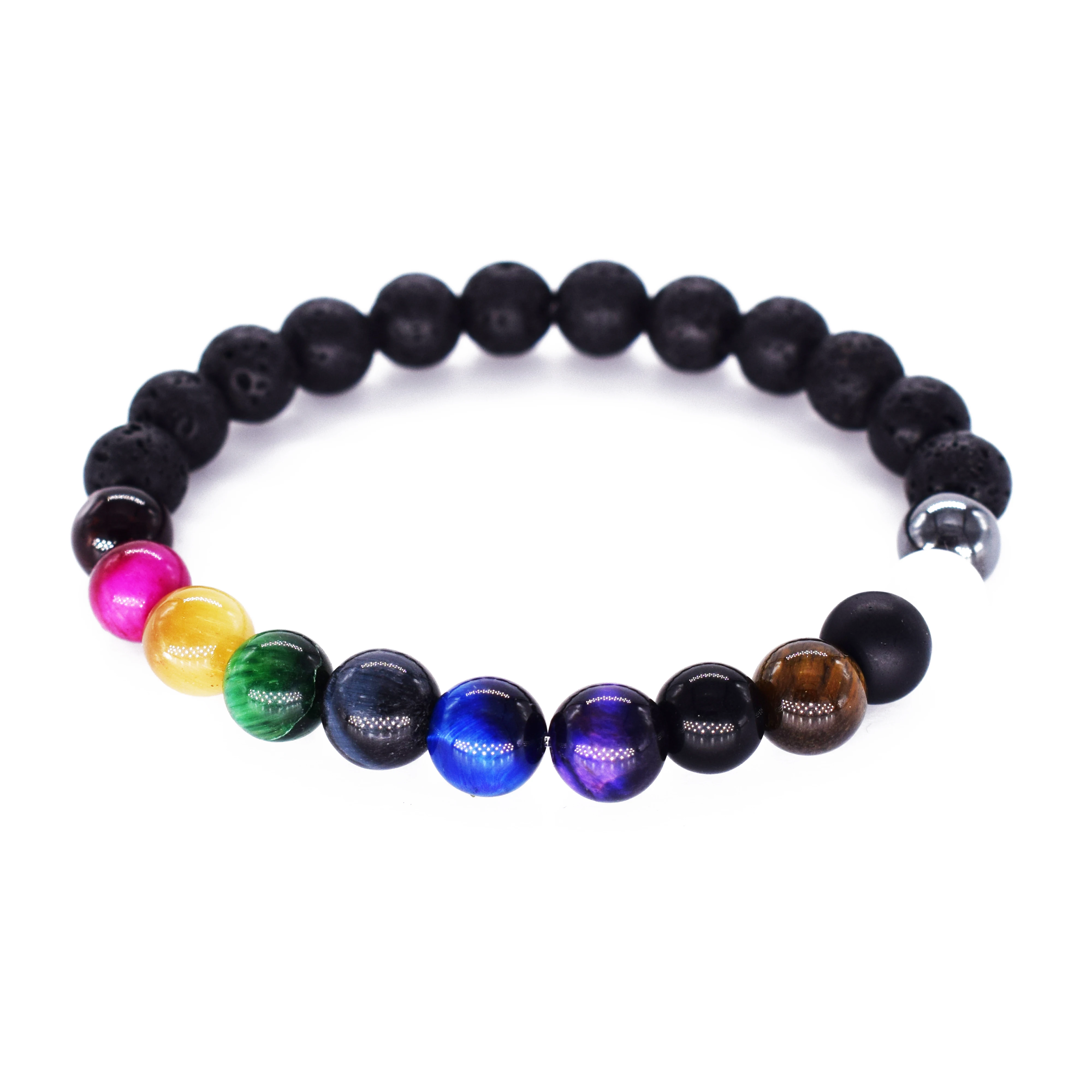 Colorful Tiger Eye Beads Bracelets Men Natural Black Obsidian Hematite for Women New Lava Stone Jewelry Pulsera Hombre | Украшения и