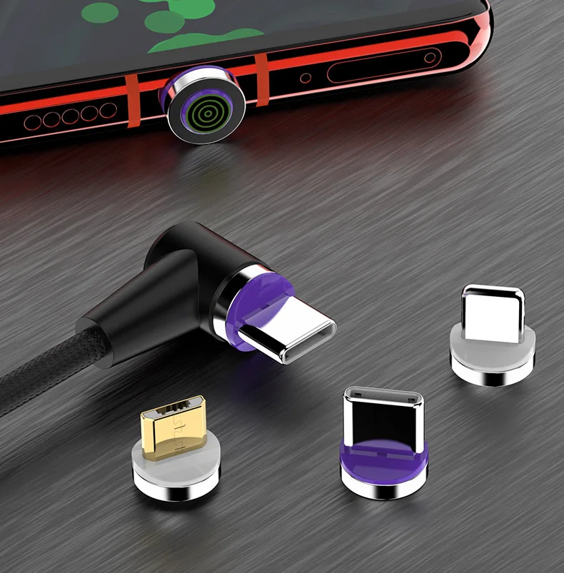 ROCK 5A Магнитный кабель Micro usb type C адаптер Шнур 90 градусов локоть быстрое зарядное устройство светильник ing светодиодный светильник для передачи данных для iPhone samsung