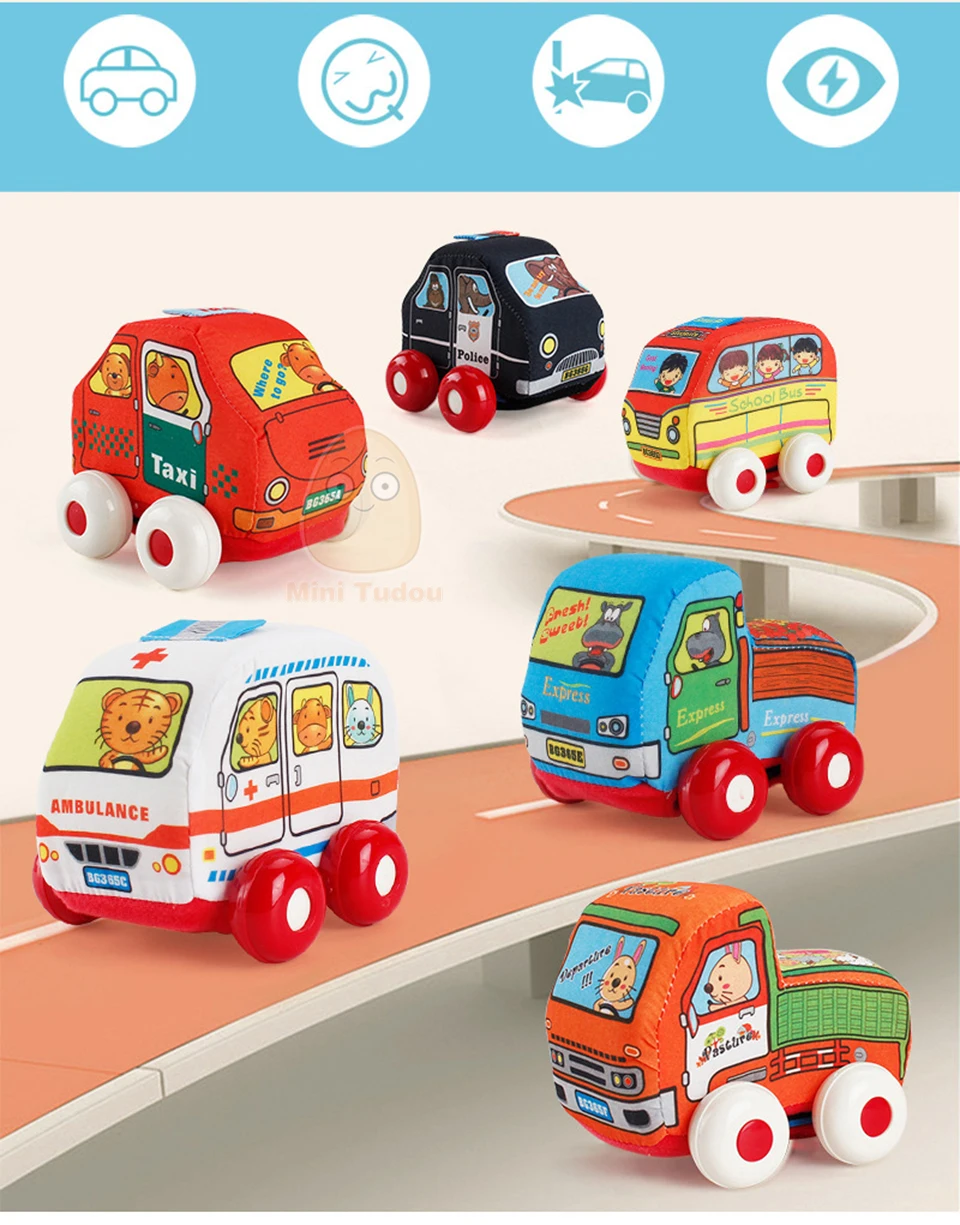 Baby Cloth Pull Back Car Hanging Toys For Baby Rattles Random Newborn Learn Walk Kids Handbell Gift Boy Toy Vehicles
