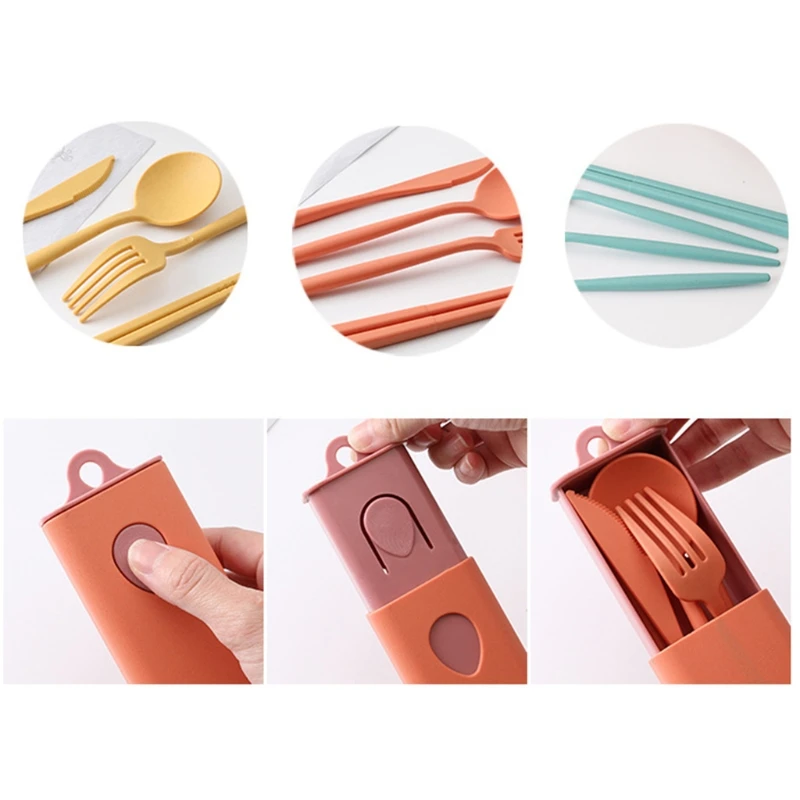 Tableware Set Travel Camping Portable Cutlery Fork Chopstick Spoon Creative Wheat Knife Chopsticks Dropship | Дом и сад