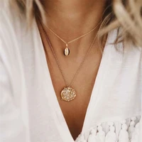 hocole fashion necklace for women bohemian gold color crystal shell multi layer pendant choker necklaces female party jewelry