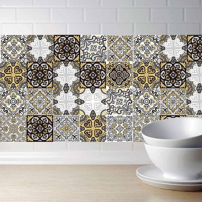 

Retro Arab Style Tiles Sticker Waterproof Selfadhesive Wallpaper Furniture Bathroom Tile Sticker Waist Line DIY Wall Decals PVC