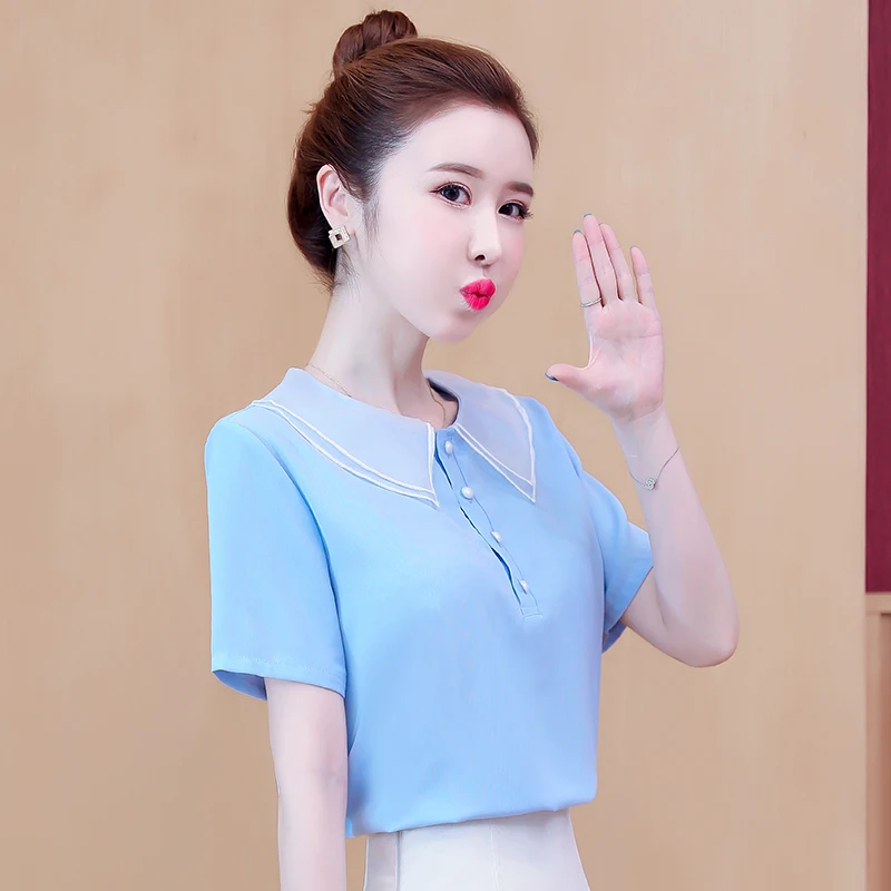 

Summer Short sleeve Top fashion Pullover Tops Women Blouse Shirt Ladies Chic Casual Blouses Girls Chiffon Simple Organza