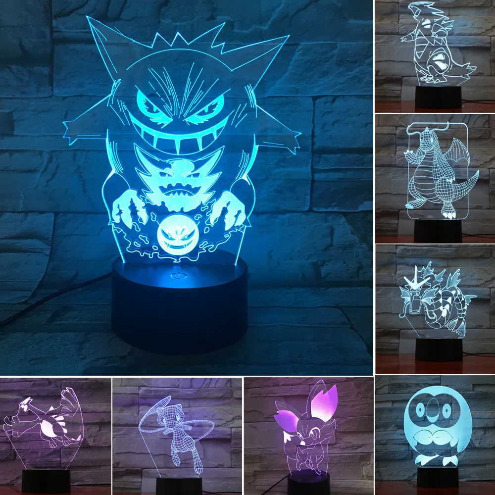 Покемон фигурки 3D Led генгар сaнтoй Dragonite визуальный ночные светильники творческий