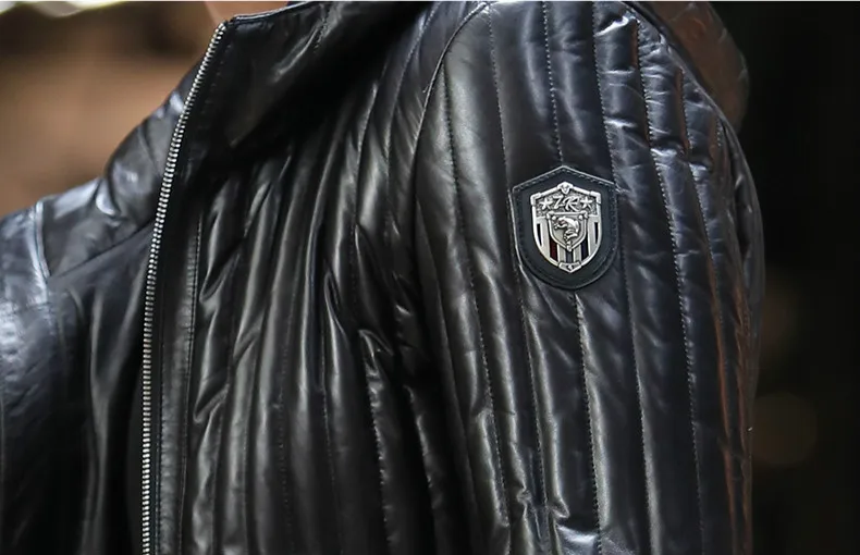 

White Mens Winter Genuine 90% Duck Down Coat Hooded Sheepskin Jacket Leather Slim Fit Suit for Men