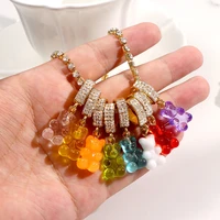 candy color transparent bear bling crystal chain necklaces for women girls cute cartoon choker necklace daily party jewelry gift