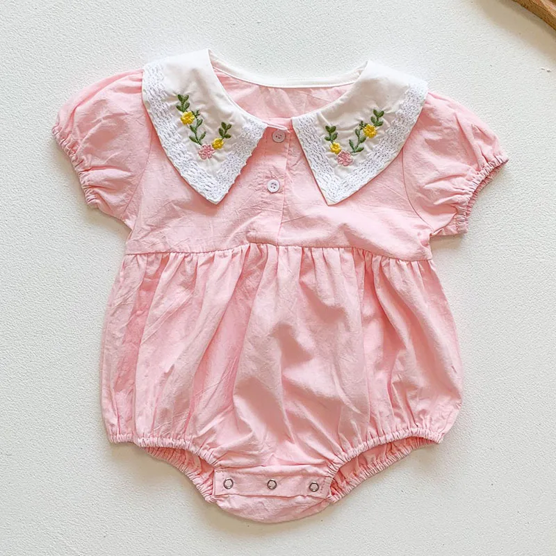 

0-3Yrs Summer Newborn Infant Baby Girls Flower Embroidery Rompers Clothing Kids Girl Short Sleeve Rompers Clothes