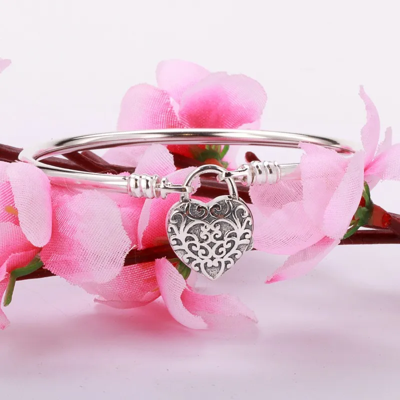 

100% 925 брелок, серебряный браслет, блестящий браслет в форме сердца, текстурная цепочка, браслет в виде сковороды, Подходит для европейских ша...