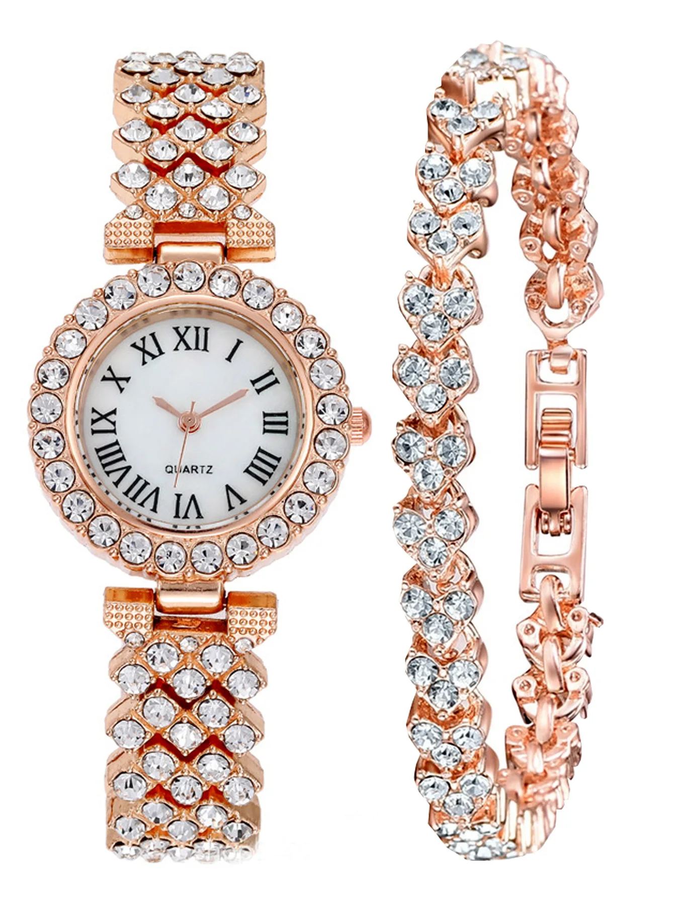 New Hot Sale Fashion Personality Bracelet Watch Set Full Diamond Women Alloy Watch Luxury Design