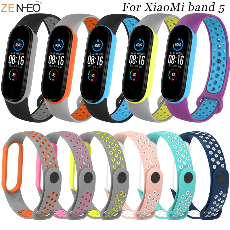 

Двойной Цветной ремешок 5 силиконовый ремешок сменный ремешок для Xiaomi Mi band 5 пористый спортивный дышащий ремешок с пряжкой