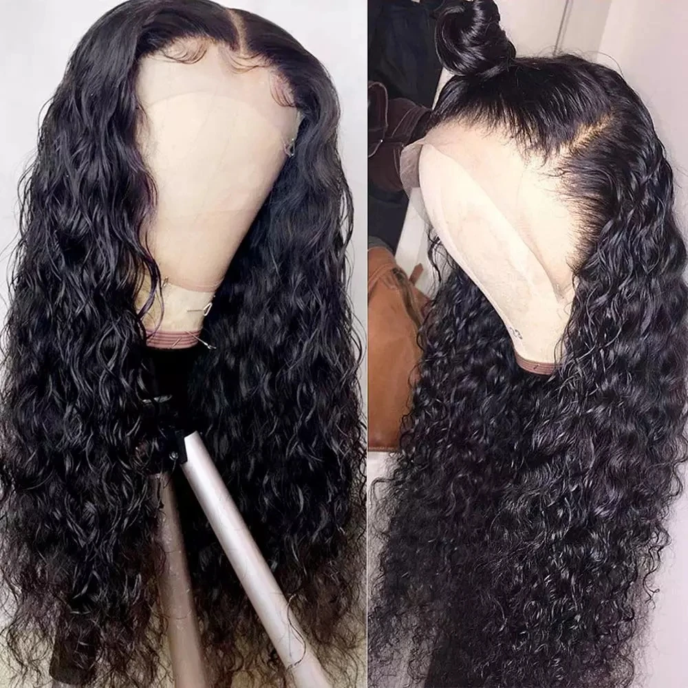 

Natural Black Headband Curly T Part Wig Cosplay&Drag Queen Make Up Heat Resistant Fiber Hair Synthetic Water Wave Lace Front Wig