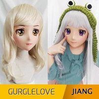 jiangjapan anime kigurumi masks cosplay kigurumi cartoon character role play half head lolita doll mask with eyes and wig