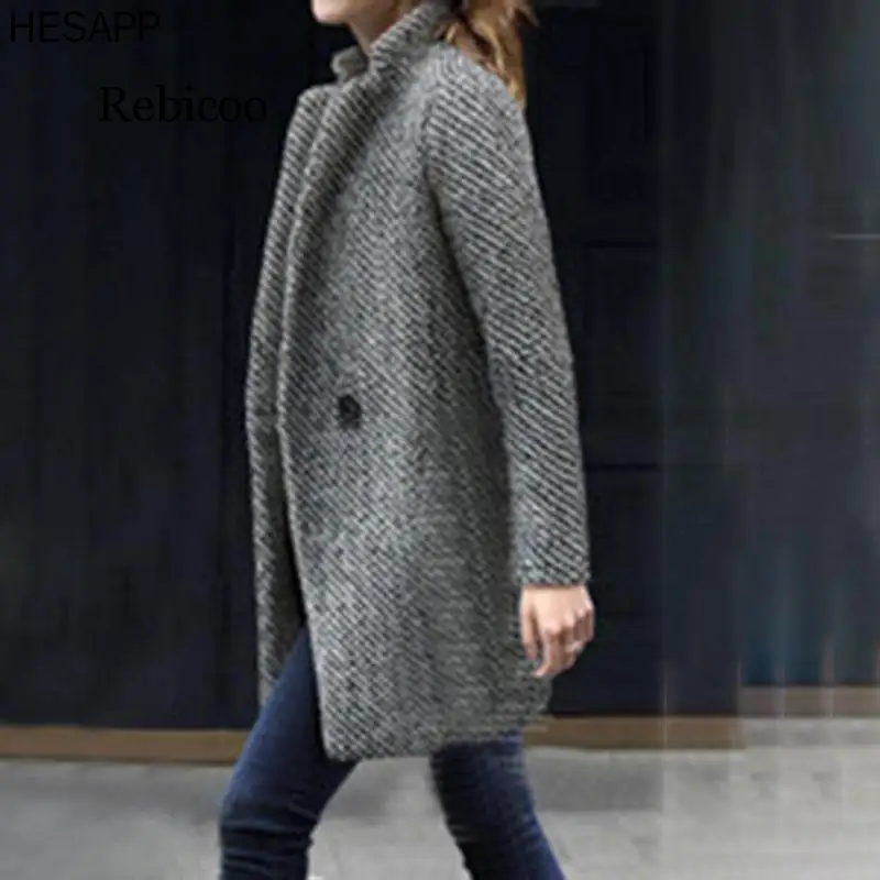 

Hesapp2021 new European and American women's high-end wool slim and thick long sleeve coat