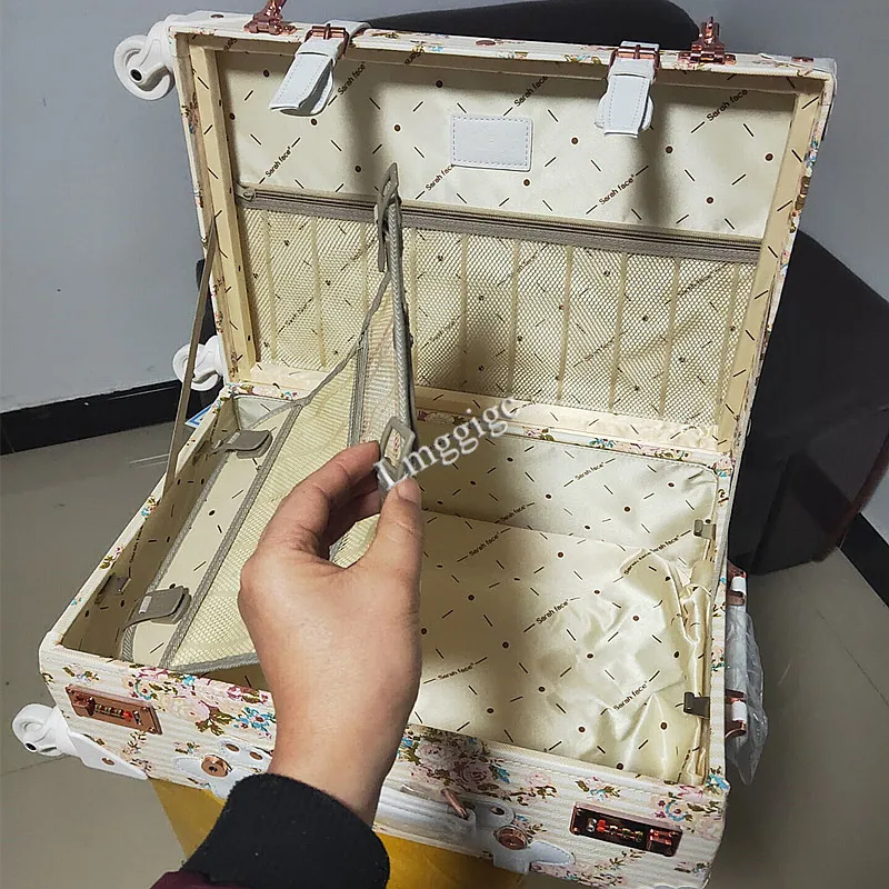 

Women Vintage Luggage Set and Handbag Wood +PU leahter Travel Suitcase Bag High-quality Trolley Case box with Wheel