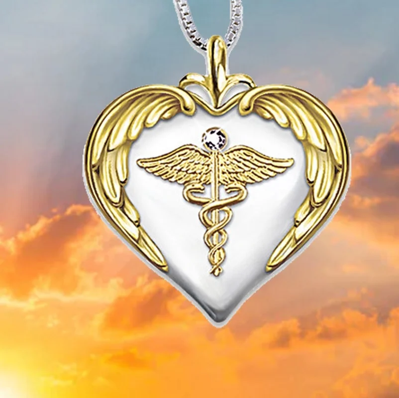 

New luxury creative heart-shaped angel wings necklace pendant women fashion romantic banquet charm jewelry gift wholesale