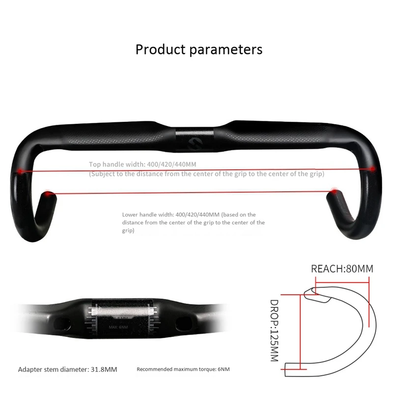 

New TOSEEK Carbon Fiber Handlebars Ultralight Road Bike Handlebar 31.8mm Bicycle Drop Bars 440mm