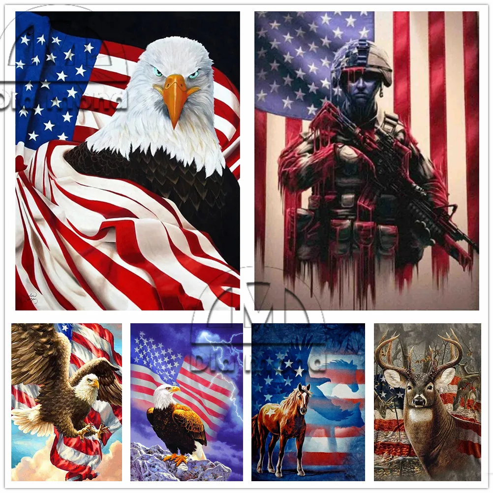 

Full Drill 5D Diy Diamond Painting Animal Eagle Modern Home Decor Diamond Embroidery American Flag Mosaic Cross Stitch Kit Gift