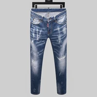 2021European  style dsq brand black Italy jeans luxury Men denim trousers Patchwork Slim letter jeans Pencil  for D2 men