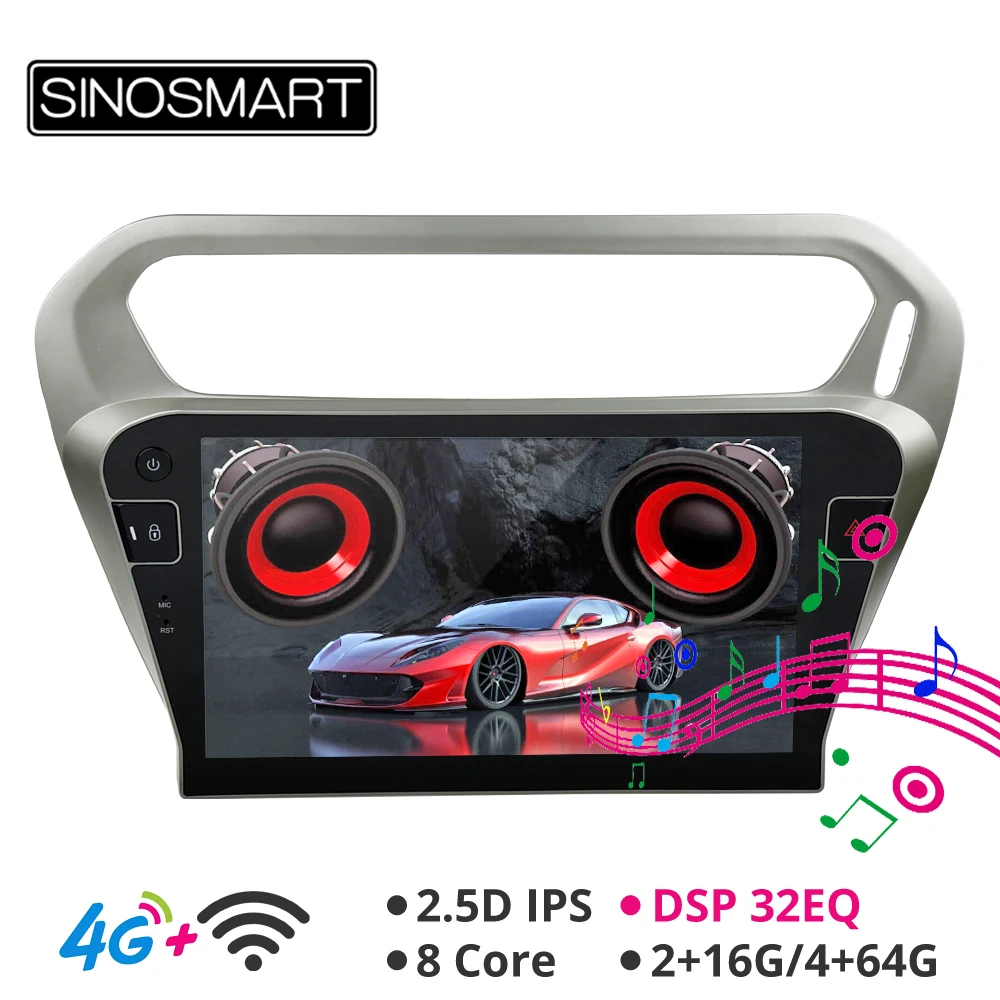 Sinosmart ips/QLED Экран 4/8 Core Процессор 2/4G Оперативная память Android 8,1 автомобильный навигатор gps плеер для peugeot 301 2013