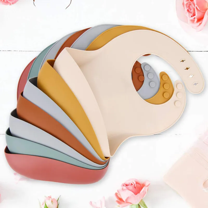 

Silicone Baby Bibs Soft Adjustable Toddler Silicone Bibs for Babies Feeding Tableware Waterproof Baby Bibs For Toddler Feedings