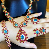 missvikki exclusive princess luxury vintage flower red blue cz necklace earring bracelet ring party jewelry set for women lady