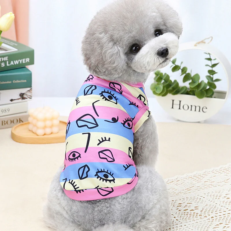 

Pets Outfits Cooling For Puppy Dogs Clothing Spring And Summer Thin Graffiti Striped Small Dog Pet T-shirt Two-legged Clothes