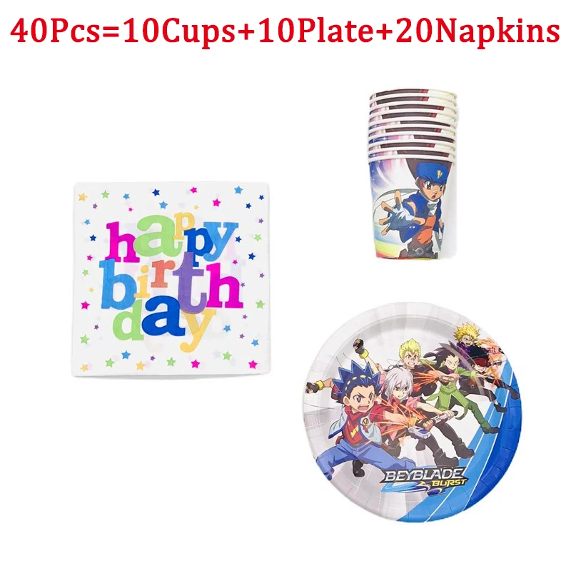 

40/60Pcs Cartoon Beyblade Birthday Party Decorations Beyblade Game Paper 20 Cup 20 Plate 20 Napkin Disposable Tableware Sets
