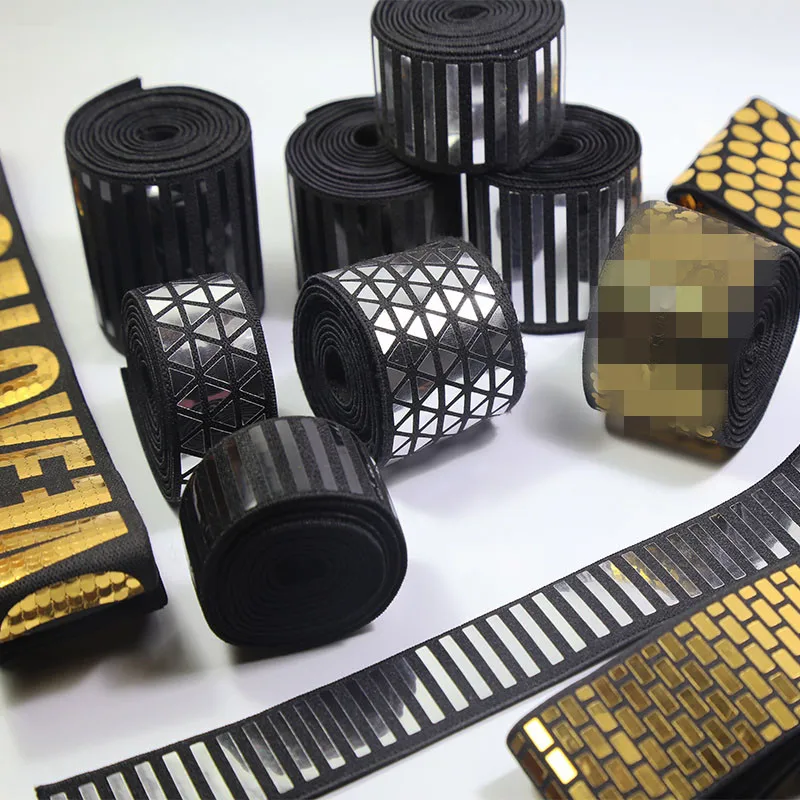 

Glitter Gold Silver Elastic Band Stripe Triangular Rubber Band Webbing DIY Garment Waistband Skirt Laser Belt Sewing Accessories