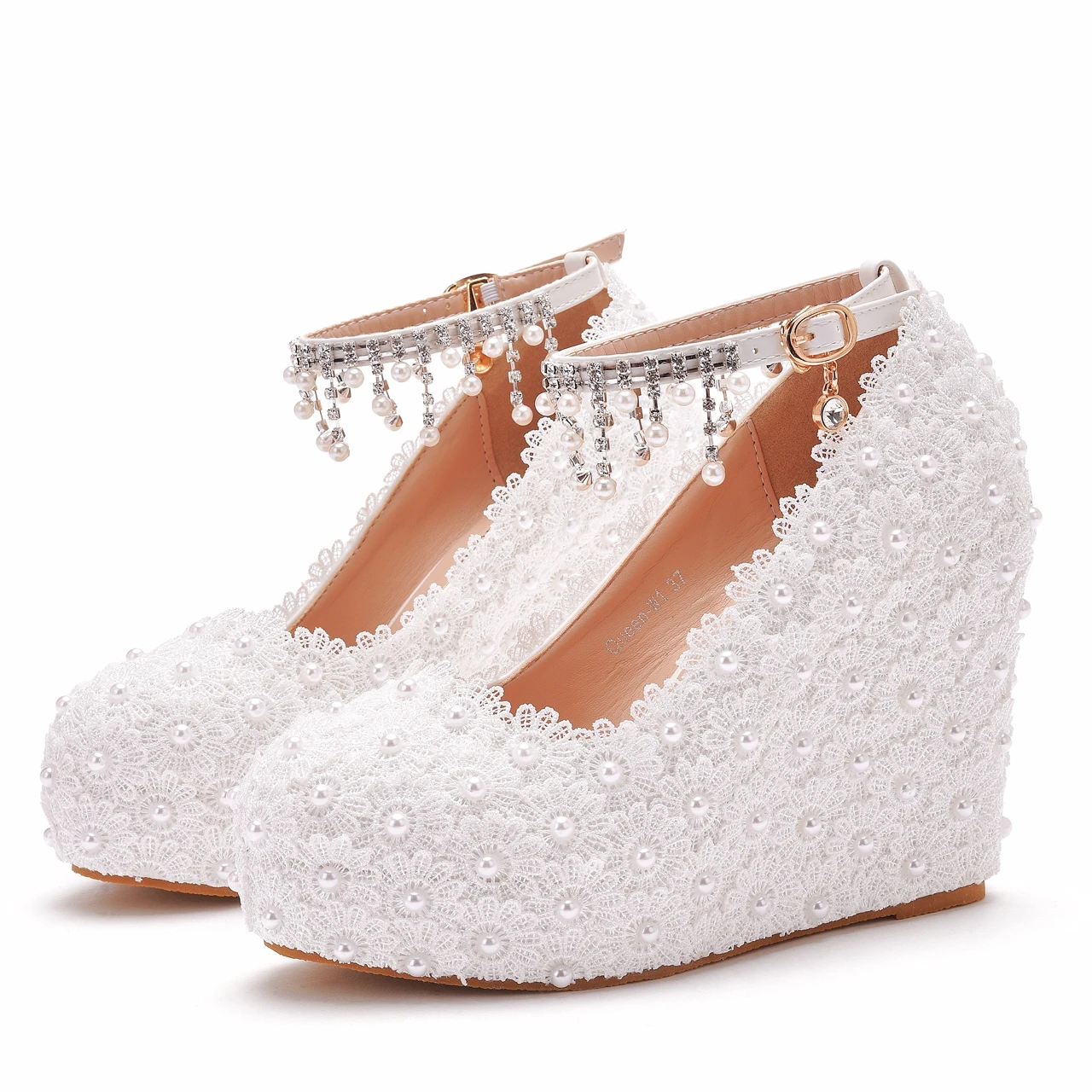 Женские свадебные туфли-лодочки на танкетке милые белые туфли платформе с