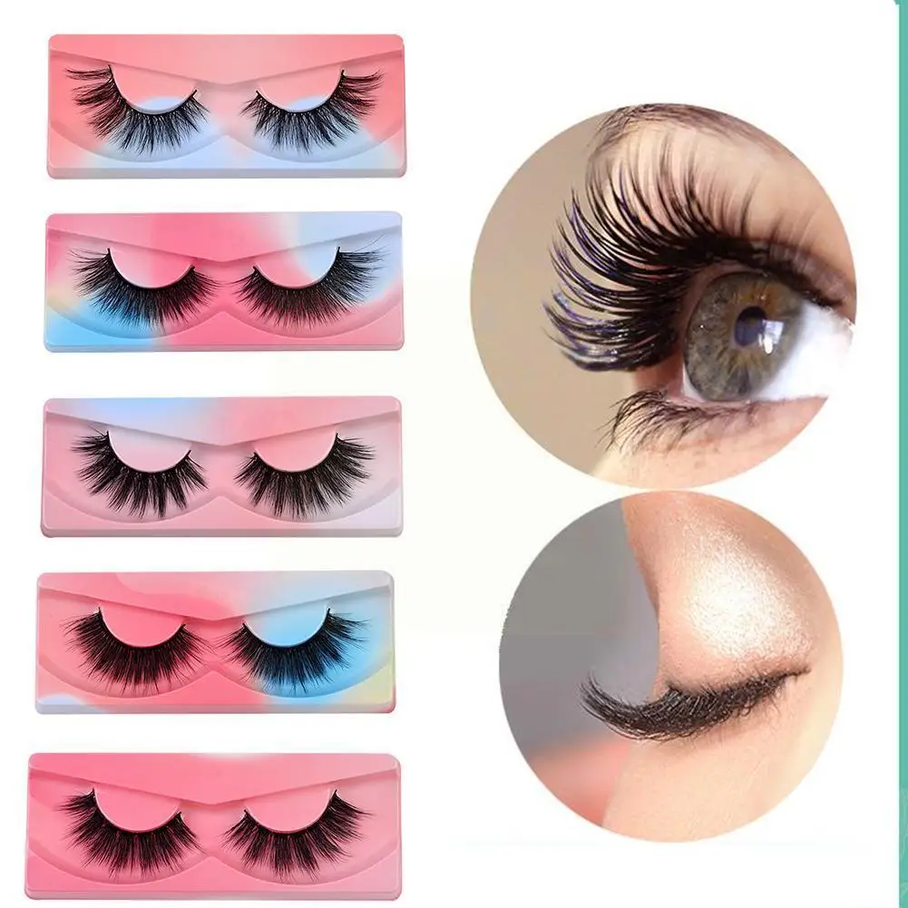 

1 Pair 3d Natural Long Volumized False Eyelashes Mink Reusable Dramatic Eyelashes Makeup Volume Fluffy Natural Lashes M8e5