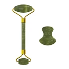 Массажный ролик 2 в 1, гуаша-инструмент для массажа лица, уход за кожей, 100% натуральный нефрит, искусственный массажер, набор